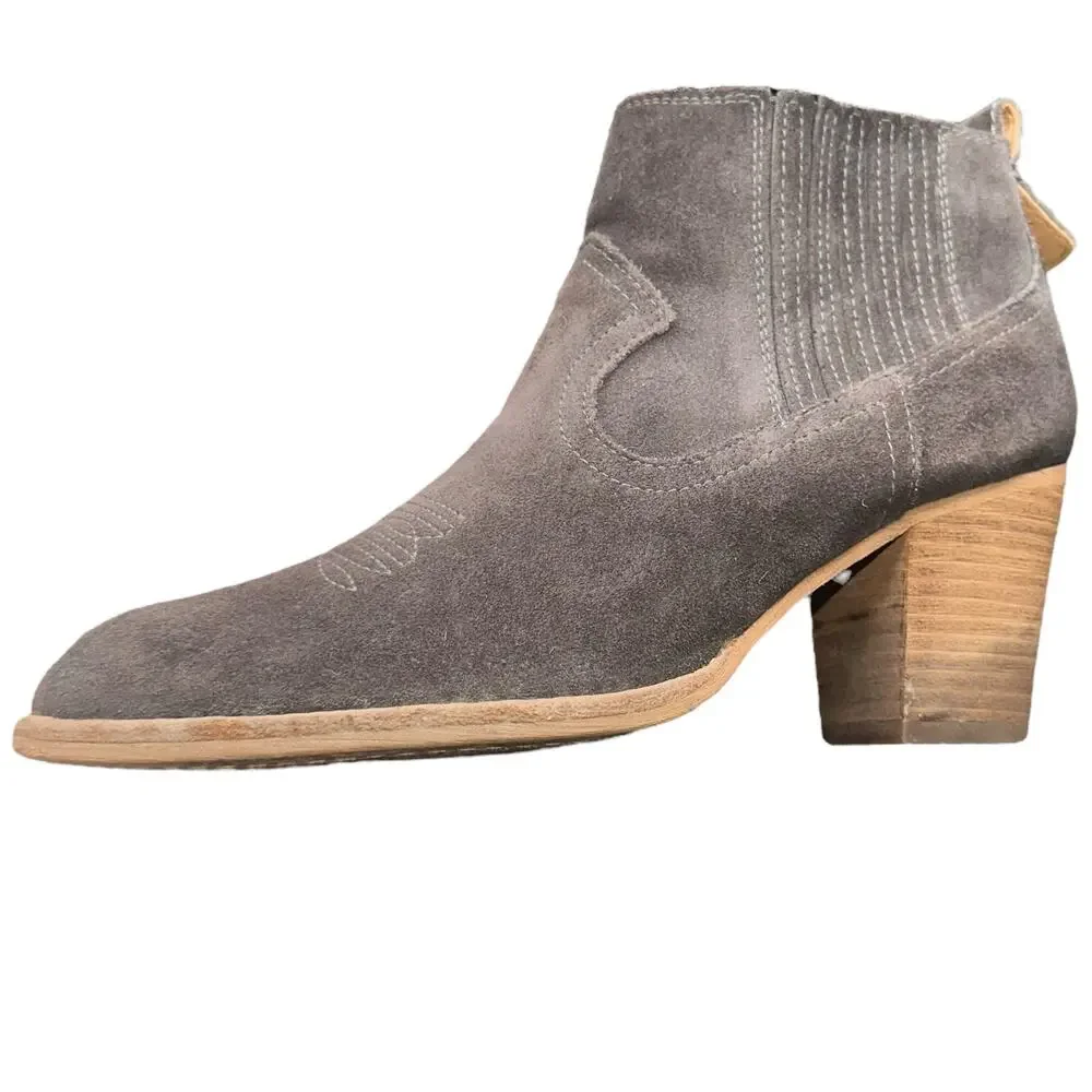 Dolce Vita Gray Suede Western Ankle Boots Women’s 7.5 Stacked Heel Booties
